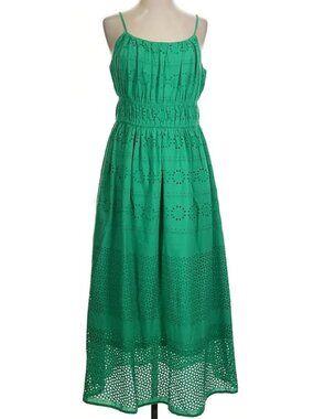 Excellent Condition (see measurements) 100% COTTON Eyelet Midi Dress, Green